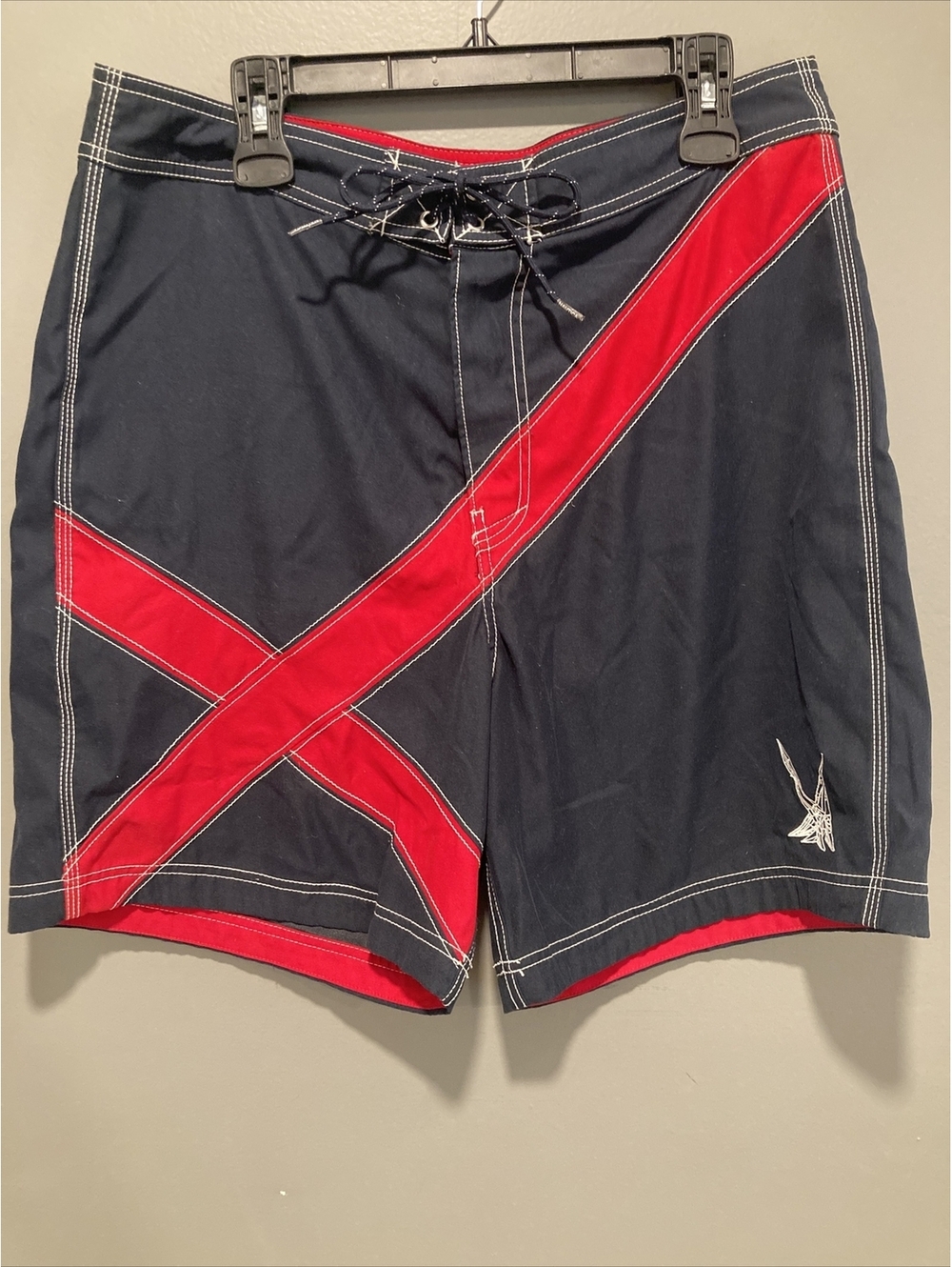 Nautica Mens Size 36W  Navy Blue & Red Beach Pool Swim Trunks Bathing Suit